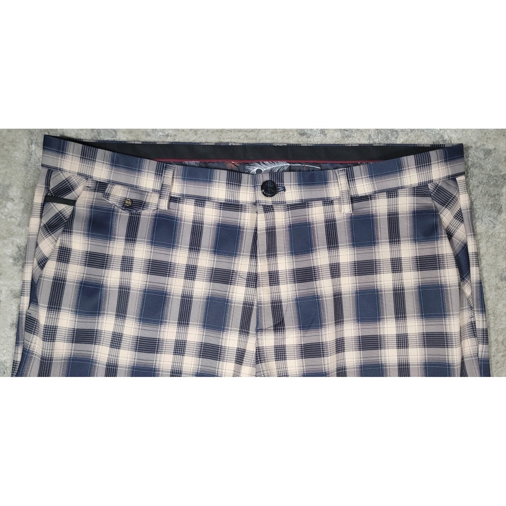 Platino Mann Plaid Blue Brown Golf Performance Regular Fit Chino Pants SZ 38x32 - Picture 3 of 8